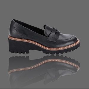 🆕Chic Black Leather Chunky Heel Loafer